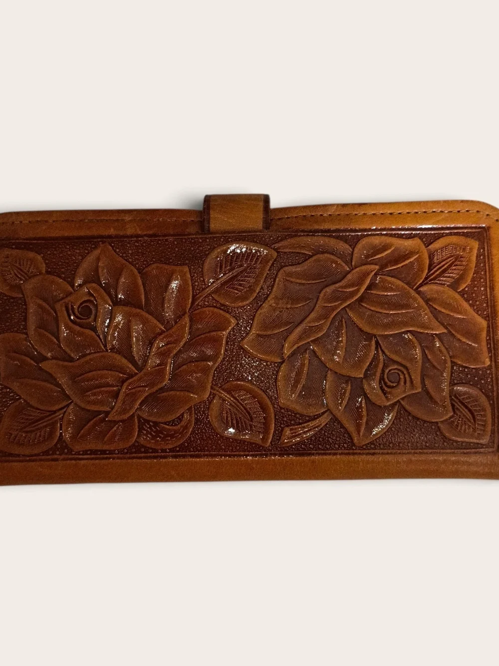 Vintage Hand Tooled Leather Wallet Embossed Floral Design